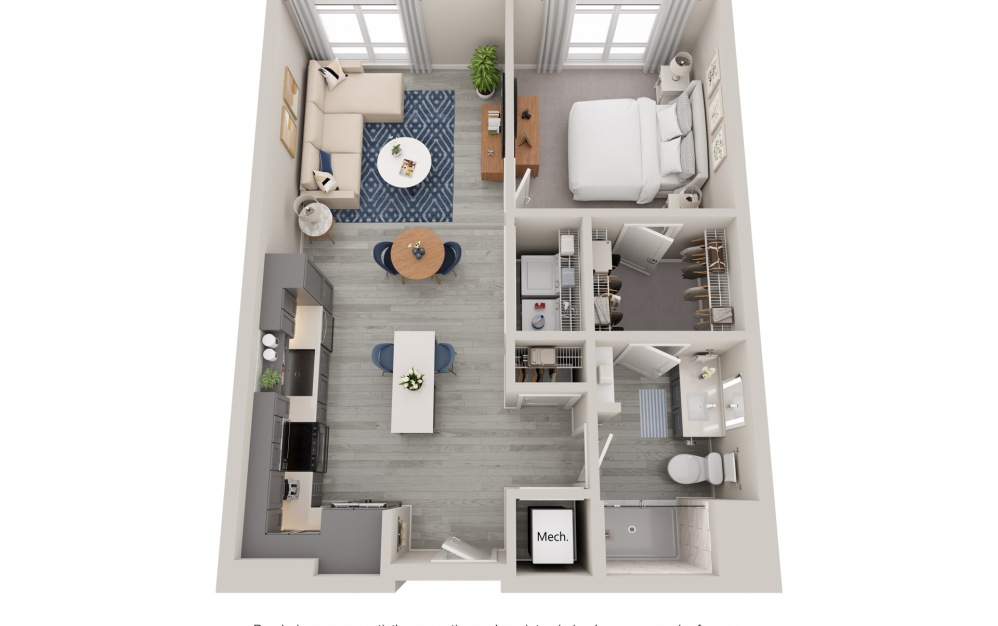 A08 1 bed and 1 bath apartment floorplan Aventon Huntington Station